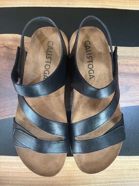 Women's Calistoga Biscotti Black Vegan Leather Strappy Sandals